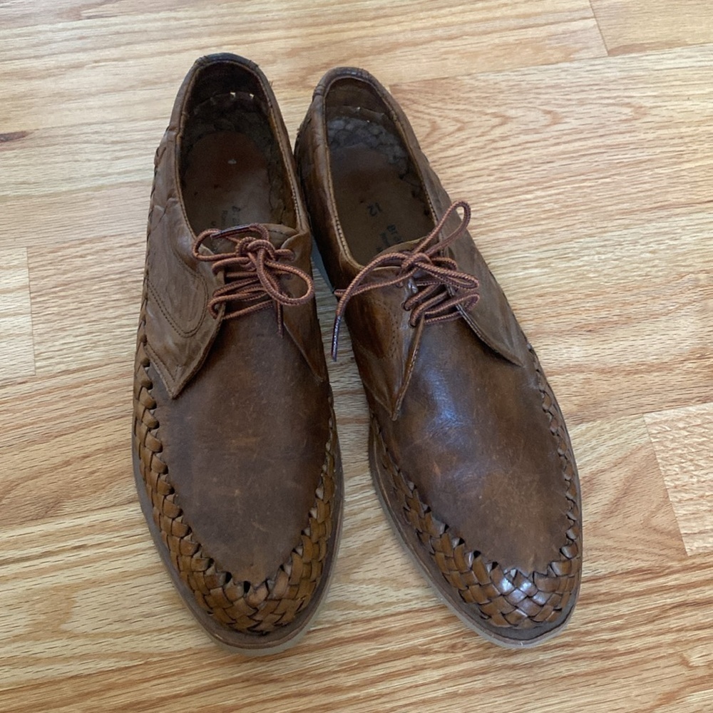 Mexican Moccasin Huarache Mens 12 lace up shoe braided leather brown Beach